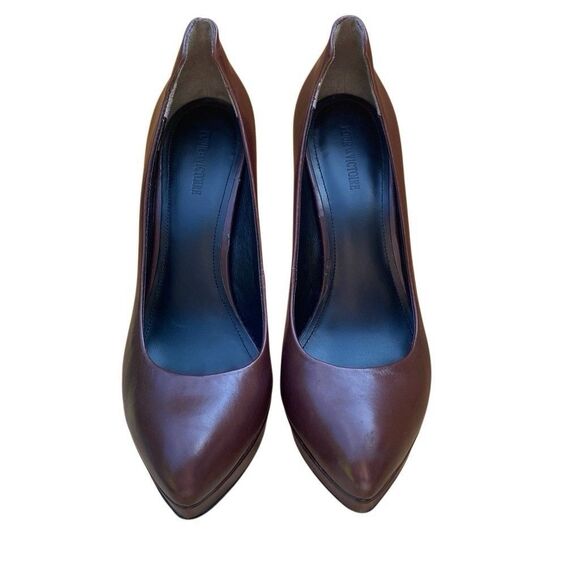 Pour la victoire Irene Brown Leather Stacked Stiletto Pump Heels Size 9.5 - Picture 3 of 10